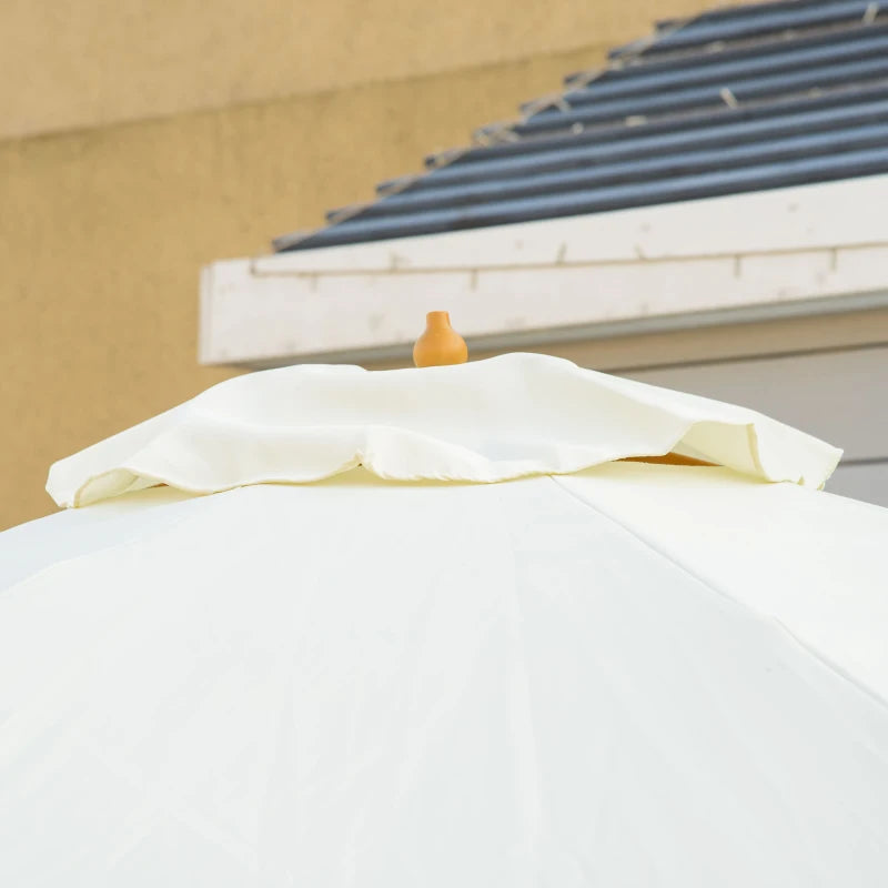 Beige Garden Patio Umbrella with Bamboo Ribs and Ruffles