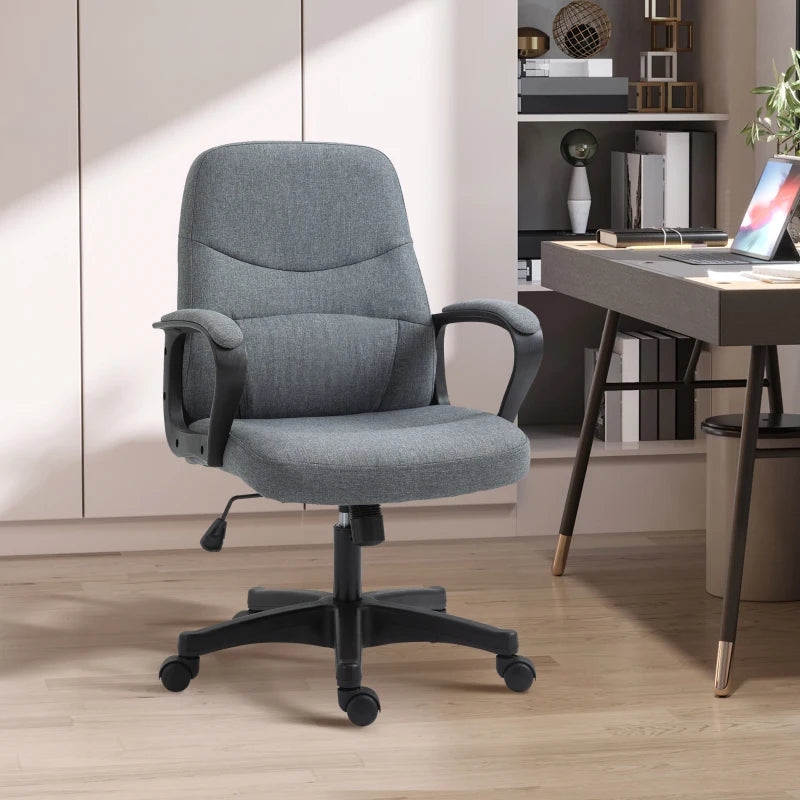 Vinsetto Grey Fabric Office Chair with Massage Lumbar Support, Adjustable Height, Mid Back Design, Swivel Wheels for Comfort
