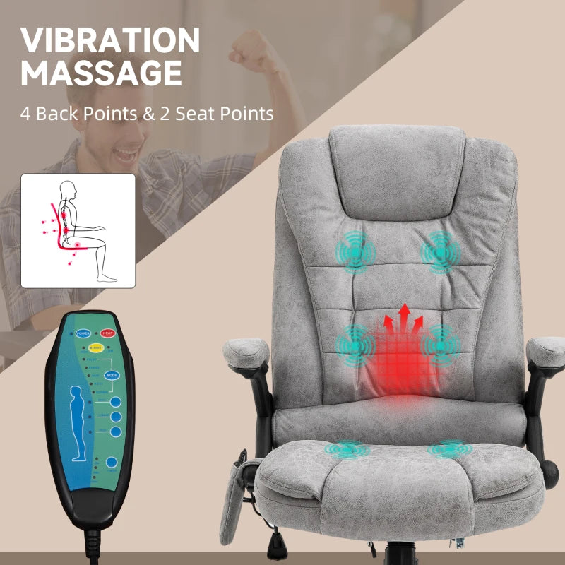 Vinsetto Heated Massage Recliner Chair - 6 Massage Points, 360° Swivel, Microfiber Office Chair, Grey Comfort
