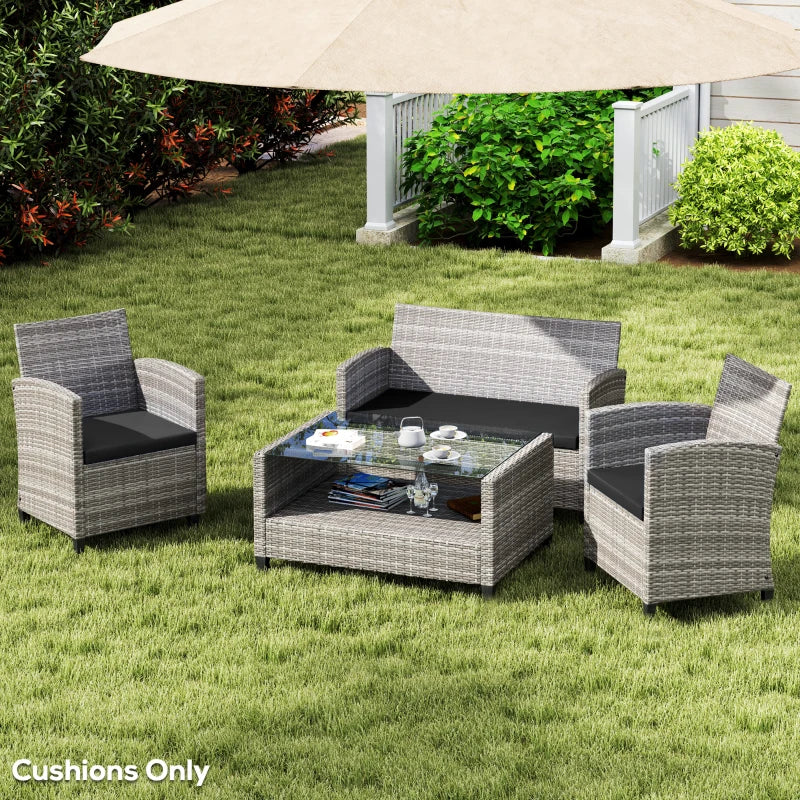Black Outdoor Seat Cushion Pads for Rattan Furniture - 3 Piece Set, 45x45 cm