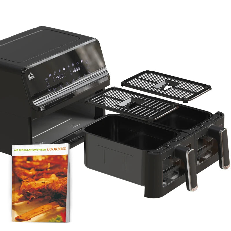 8L Dual Basket Air Fryer - 8-in-1 Digital Oven, 2500W, Timer, Preheat, Oil-Free Cooking, Silver Finish