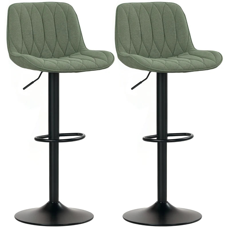 Adjustable Green Linen Breakfast Bar Stools Set of 2 | 60-80cm Height | Stylish & Comfortable Seating