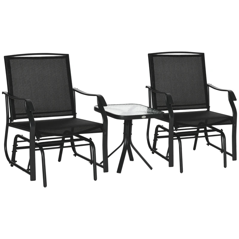 Black Glider Rocking Chair Set with Table - Patio Furniture Bistro Set