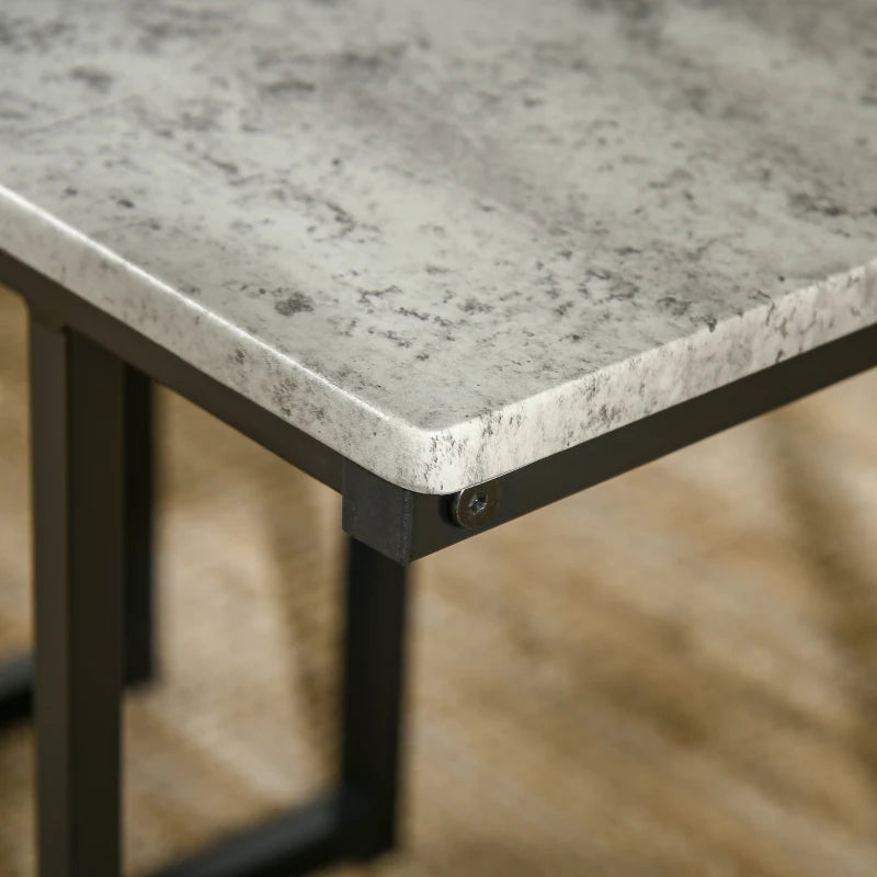 Concrete Effect Dining Table and Chairs Set for 4 - Stylish Kitchen Bench Set with Steel Frame, Grey 4-Piece Dining Room Furniture