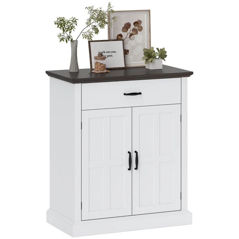 Rustic Farmhouse Sideboard with 3cm Thick Top & 2 Barn Doors - Elegant White Storage Cabinet for Dining Room
