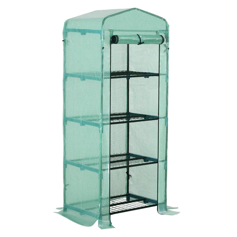Portable Dark Green 4 Tier Mini Greenhouse with Steel Frame