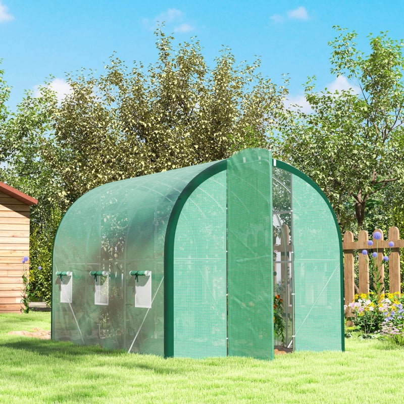 3 x 2m Green Polytunnel Greenhouse with Windows and Doors