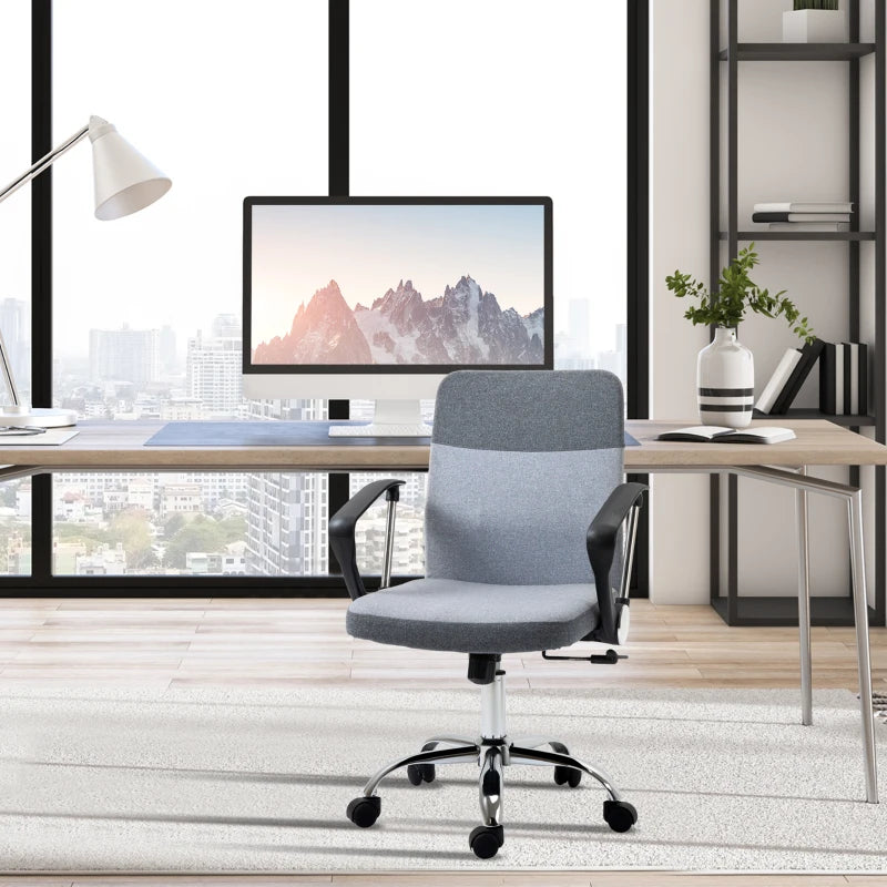 Vinsetto Grey Linen Fabric Swivel Office Chair - Adjustable Computer Desk Chair with Wheels for Home Study