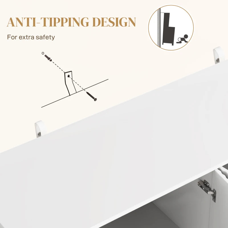 Modern White Sideboard Buffet Cabinet with 4 Doors, Adjustable Shelves & Metal Legs - Stylish Kitchen & Living Room Storage