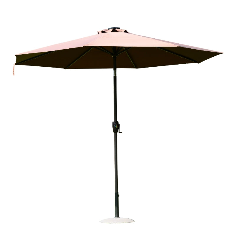Brown Solar LED Light Tilt Patio Umbrella with Hand Crank - 2.7m