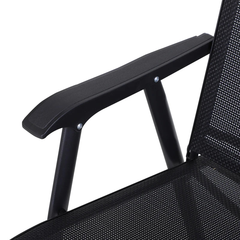 Black Steel Frame Foldable Outdoor Garden Chairs Set of 2