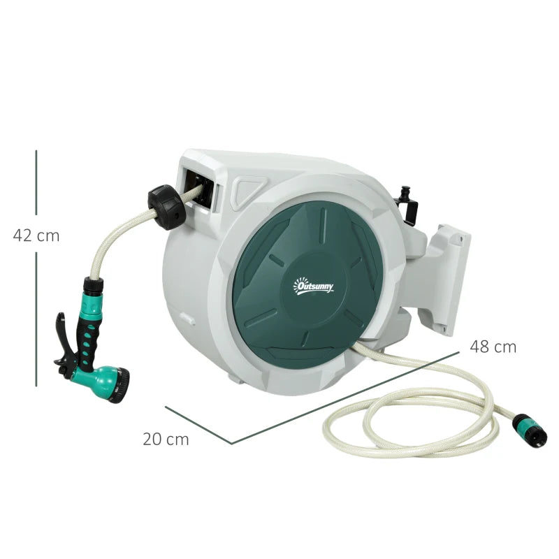 Retractable Wall-Mounted Hose Reel with 7-in-one Spray Nozzle