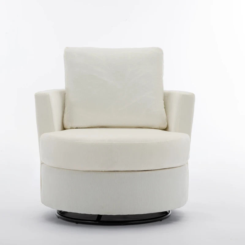 Ivory Chenille Swivel Recliner with Back Cushion, Thick Foam Padding and 360° Rotation, 83x78.5x86 cm