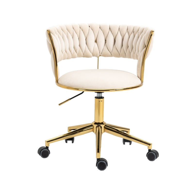 Ivory Velvet 360° Swivel Computer Chair with Backrest, Adjustable Height, 5 Wheels, Stainless Base, 62x62x77 cm
