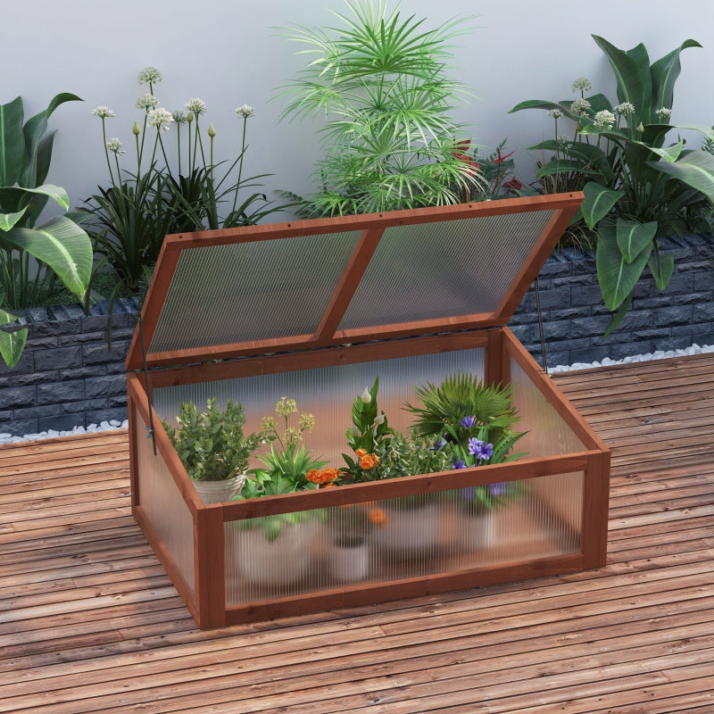 Brown Small Polycarbonate Greenhouse with Openable Top Cover, 100x65x40cm