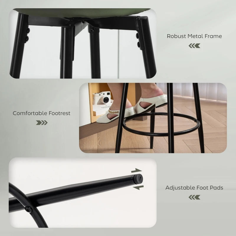 Set of 2 Modern Faux Leather Bar Stools - Stylish Green and Black Design for Kitchen or Home Bar