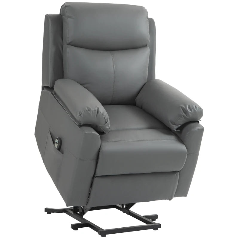 Charcoal Grey Faux Leather Electric Riser Recliner Chair with 70° Recline for Ultimate Comfort