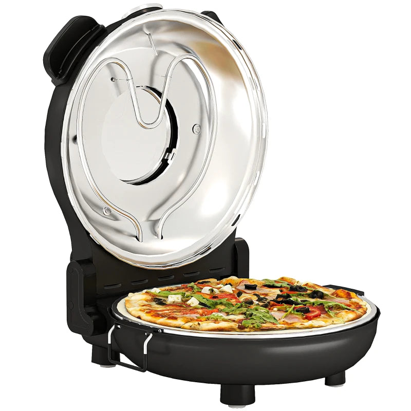 1200W Electric Pizza Oven - 12 Inch Maker with Viewing Window, Dual Knob Temp Control, Timer & Overheat Protection - Black