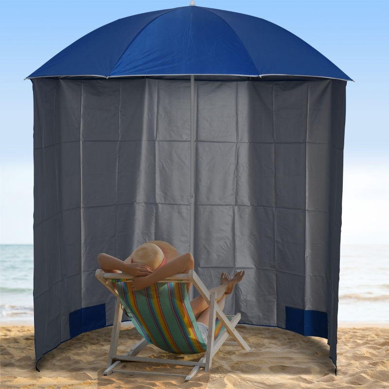 Blue Beach Fishing Umbrella with Sides and Carry Bag