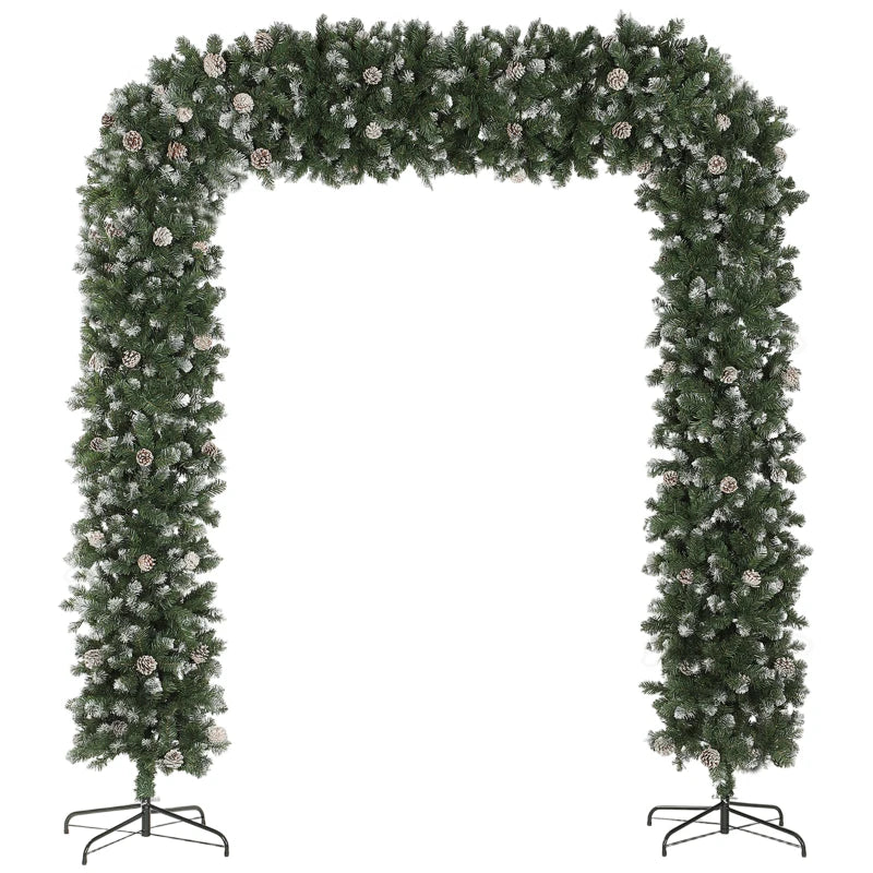 8.2 ft Snow Frosted Christmas Tree Arch - 2100 Tips, 96 Pinecones, Indoor Xmas Decor with Metal Stand
