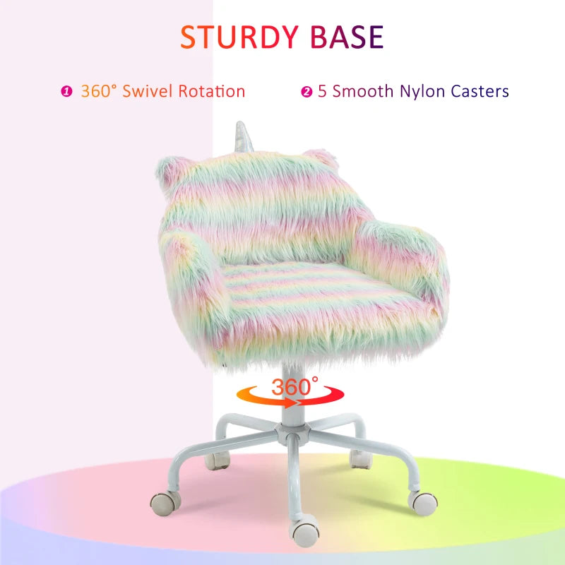 Vinsetto Unicorn Home Office Chair - Height Adjustable Fluffy Desk Chair with Armrests & Swivel Wheels, Colorful Design
