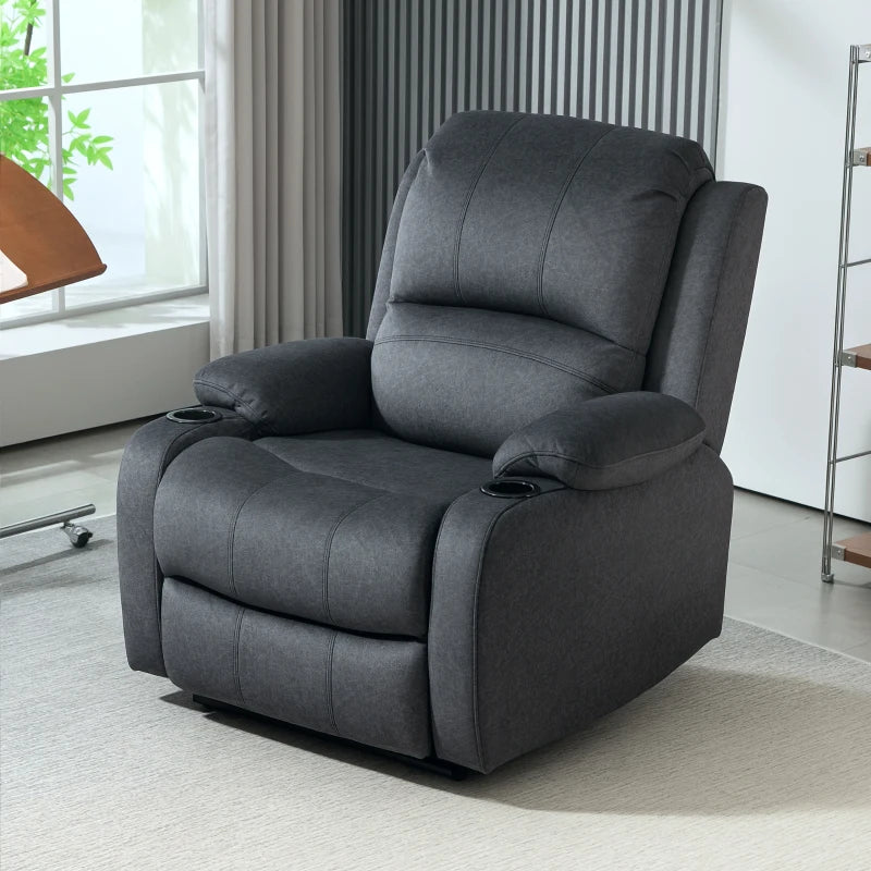 Black Microfibre Manual Reclining Armchair with Footrest for Ultimate Comfort and Relaxation