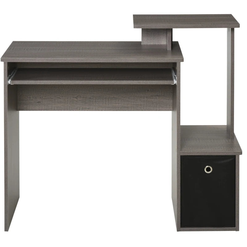 Modern Grey Computer Desk with Sliding Keyboard Tray & Storage Drawer - Stylish Home Office Workstation