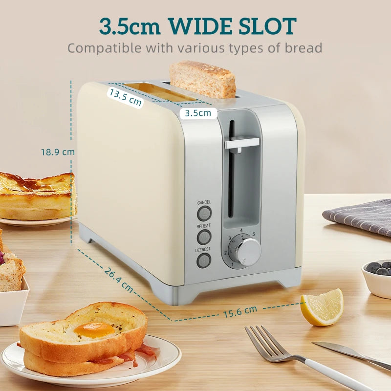 Vintage Cream Toaster and Kettle Set - Retro Kitchen Appliances for Stylish Home Decor