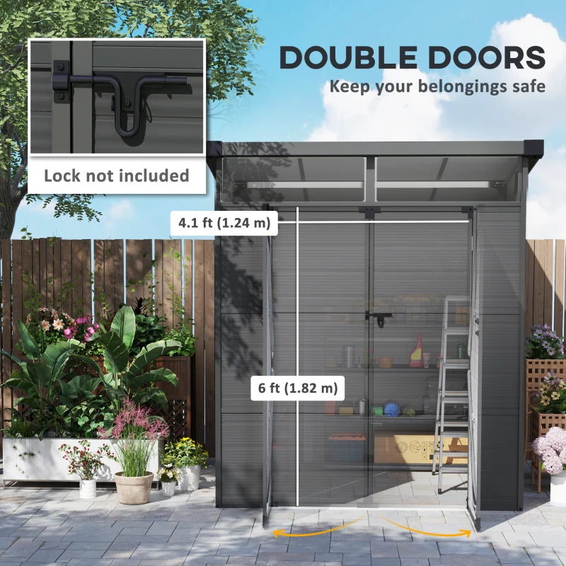 6ft x 6 ft Dark Grey Outdoor Plastic Storage Shed with Windows and Air Vents - Resin Tool Shed for Garden and Deck