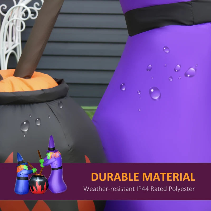 1.8m Inflatable Halloween Lawn Decoration - LED Witches & Black Cauldron Outdoor Air Blown Holiday Decor