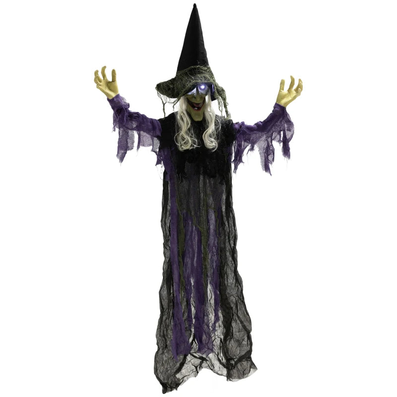 183 cm Life Size Animated Hanging Witch with Glowing LED Eyes - Spooky Halloween Decoration, Battery Operated Indoor Party Prop