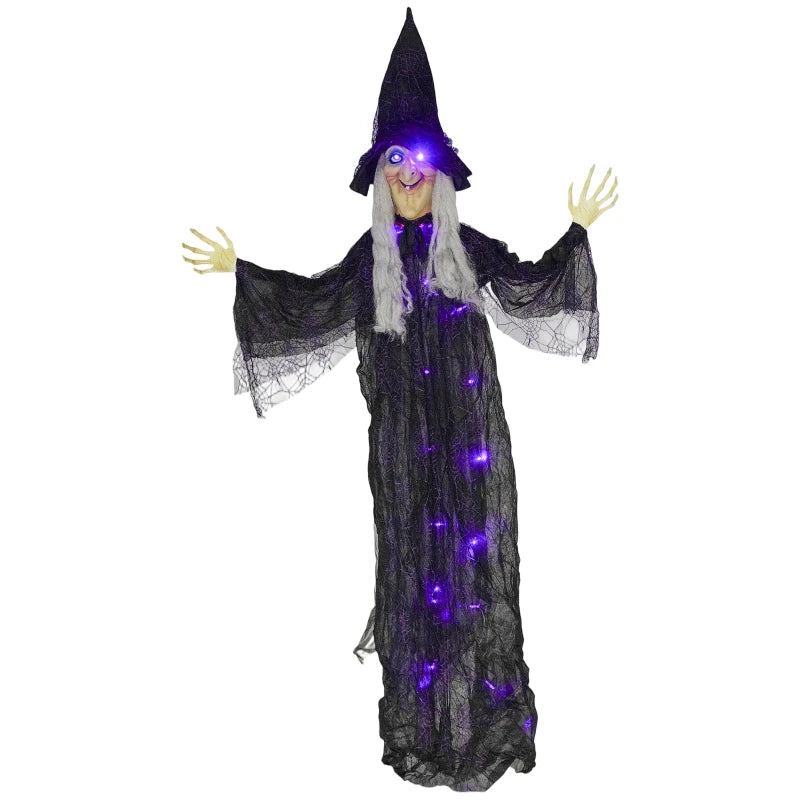 183 cm Life Size Animated Hanging Witch with Glowing LED Eyes - Spooky Halloween Decoration, Battery Operated Indoor Party Prop