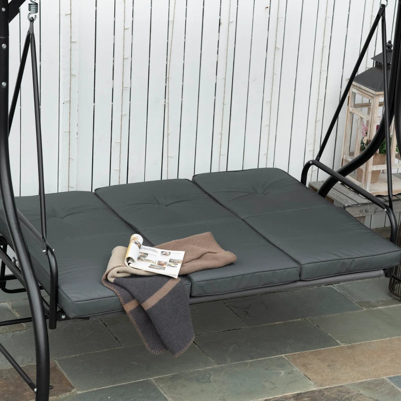 Dark Grey 3 Seater Canopy Swing Chair with Adjustable Canopy