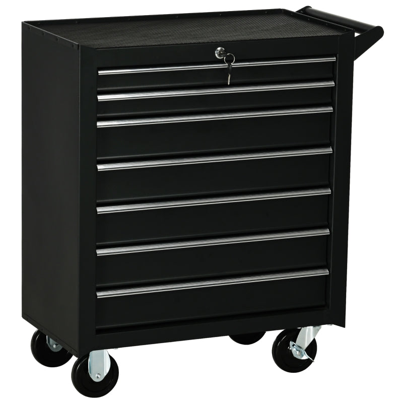 Black 7-Drawer Rolling Tool Chest on Wheels - Fully Lockable Tool Cabinet with Side Handle