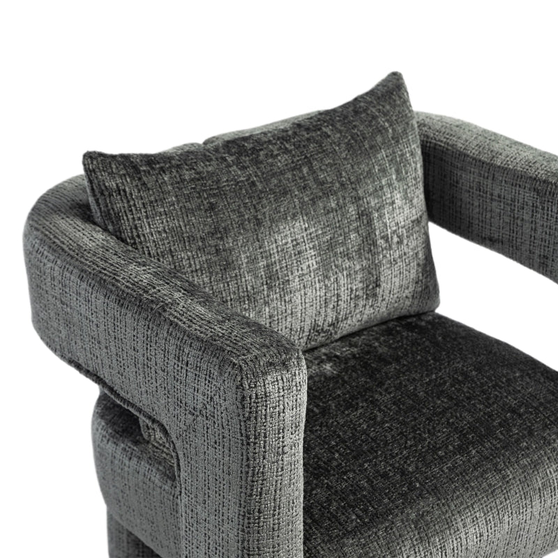 Set of 2 Modern Sofa Chairs with Hollow Armrest Design, Cushions and Pillows, Dark Grey, 60x44x65 cm