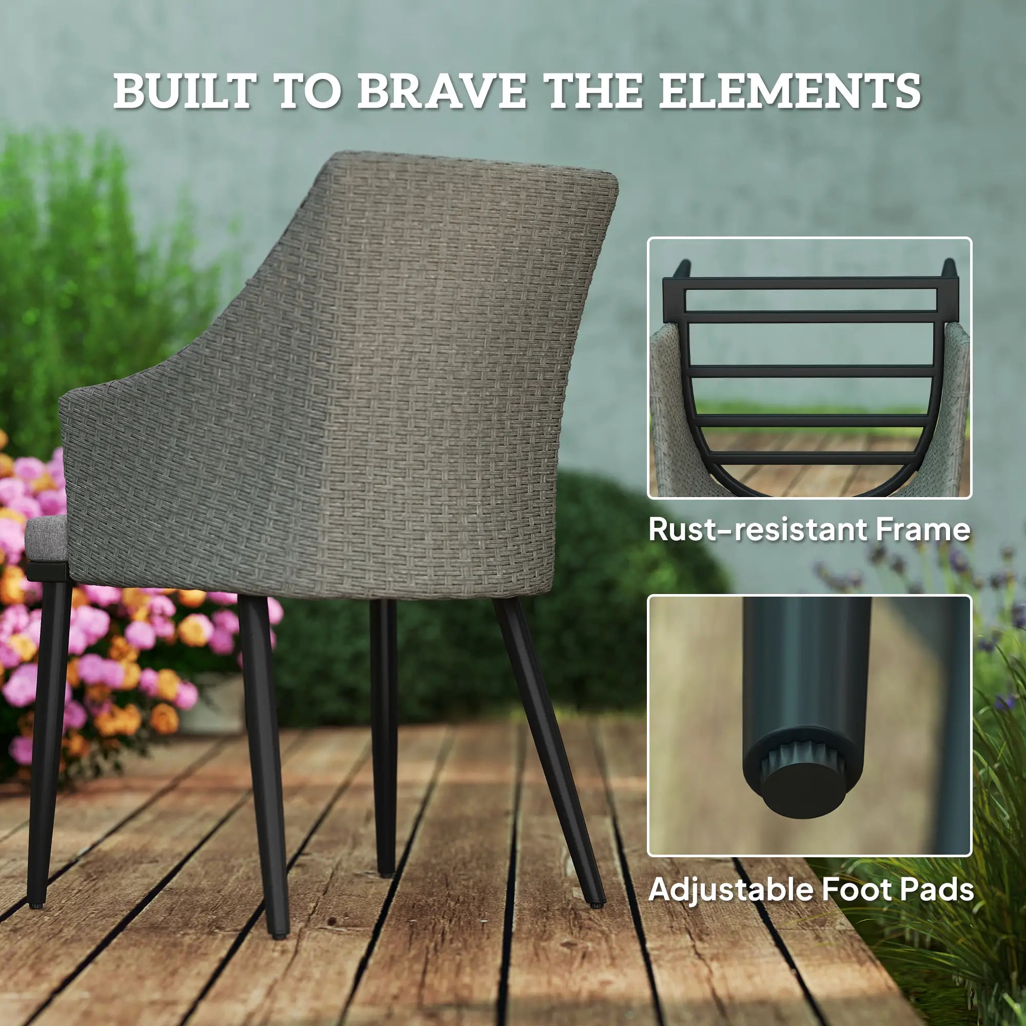 6 Seater Rattan Dining Set with Cushions, Armchairs, Rectangle Slatted Table Top, Steel Frame & Parasol Hole