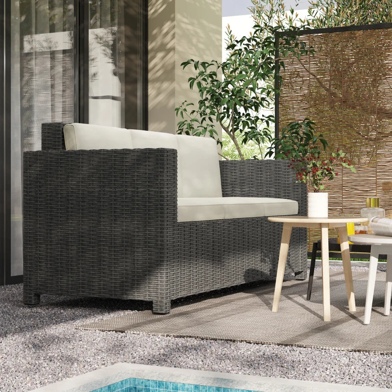 3 Seater Rattan Sofa - All-Weather Wicker Weave - Metal Frame - Fire Resistant Cushions - Cream