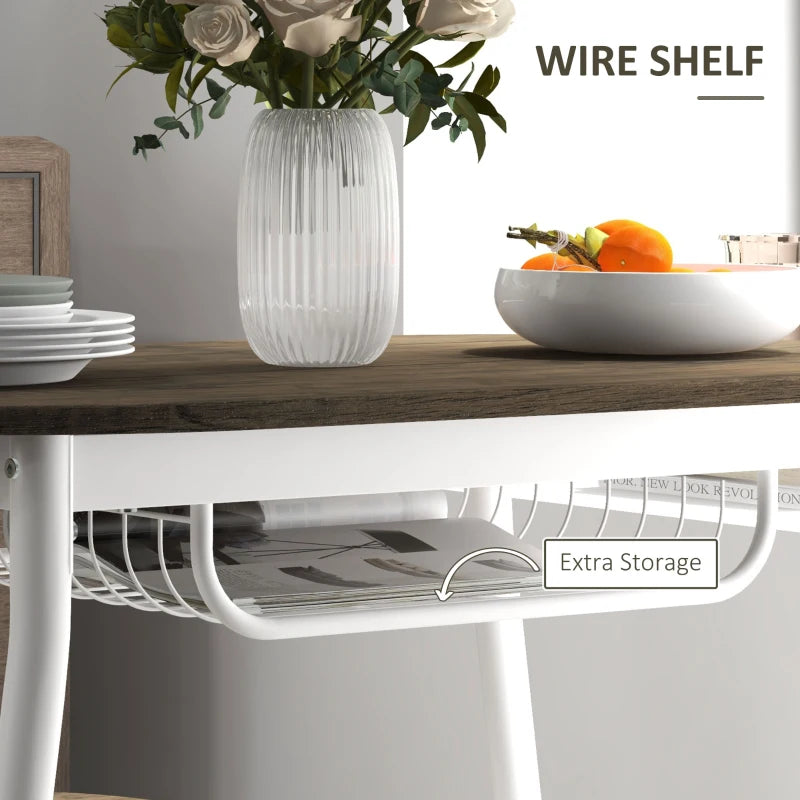 3-Piece Oval Dining Table Set with 2 Chairs & Wire Storage Shelf - Natural Steel Frame Kitchen Furniture
