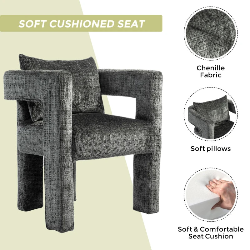 Set of 2 Modern Sofa Chairs with Hollow Armrest Design, Cushions and Pillows, Dark Grey, 60x44x65 cm