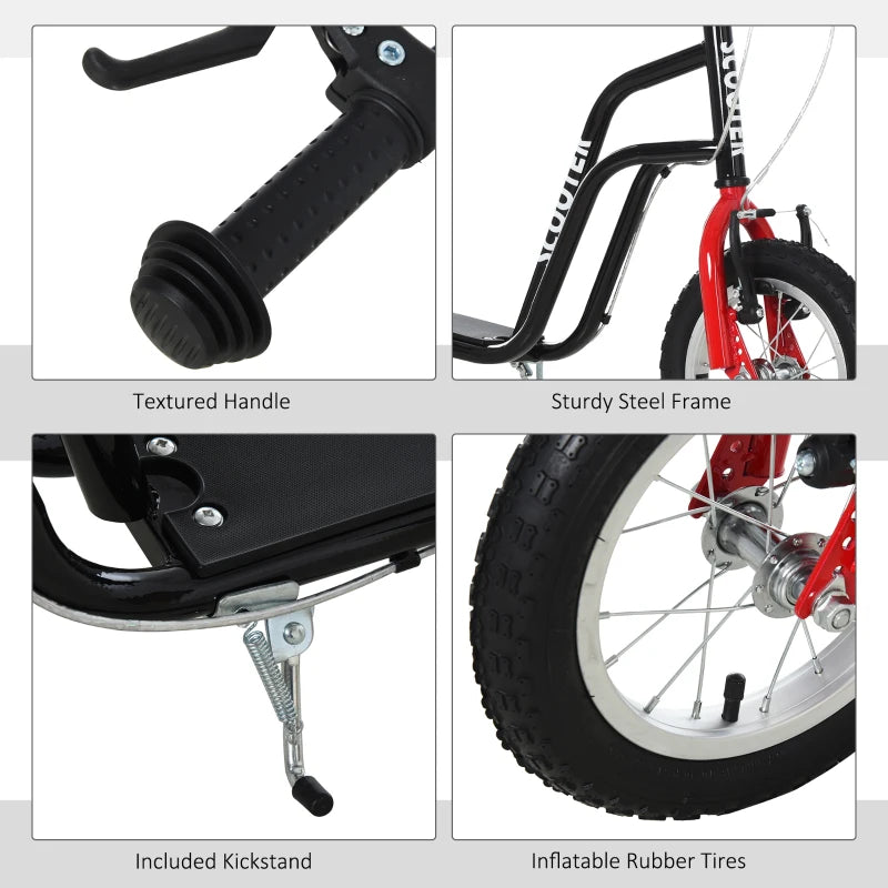 Adjustable Teen Kick Scooter with Inflatable Wheels, Dual Brakes, and Black Finish - Perfect for Fun and Safety!