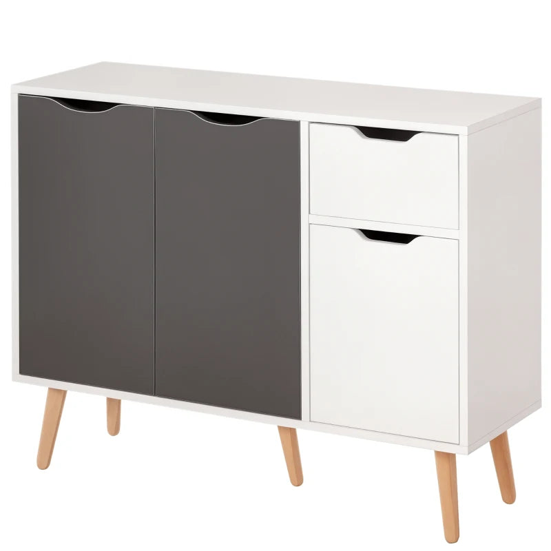 Stylish Grey Sideboard Storage Cabinet with Drawer & Solid Wood Legs - Perfect for Bedroom, Living Room & Home Office