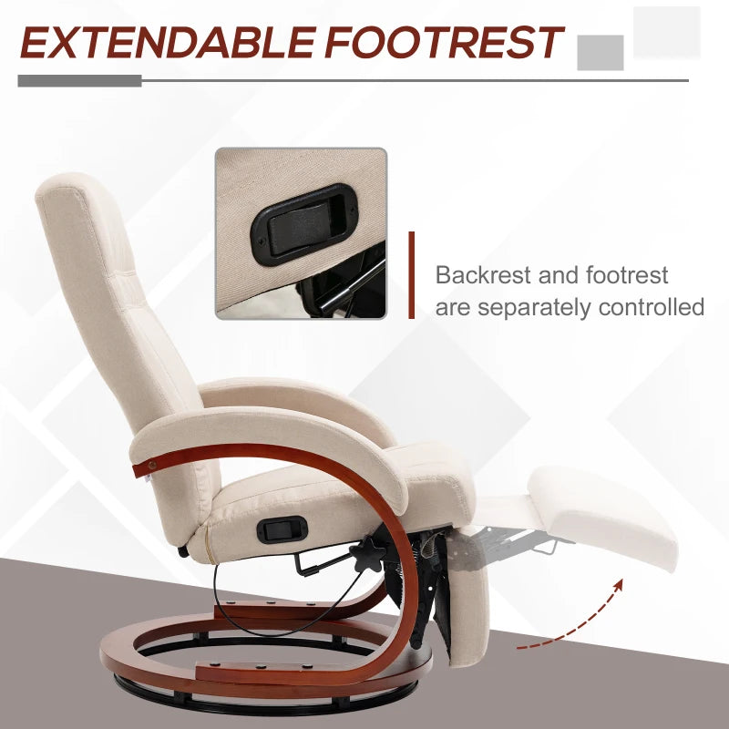 Beige 135° Manual Reclining Swivel Chair with Footrest for Ultimate Comfort
