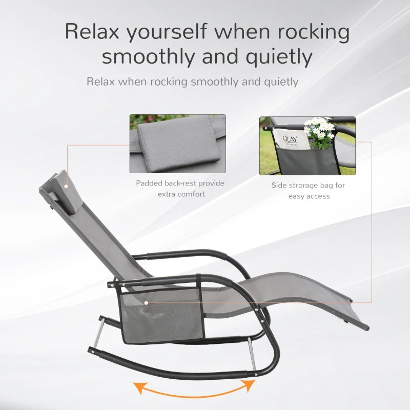 Grey Outdoor Rocking Chair with Mesh Fabric and Storage Bag