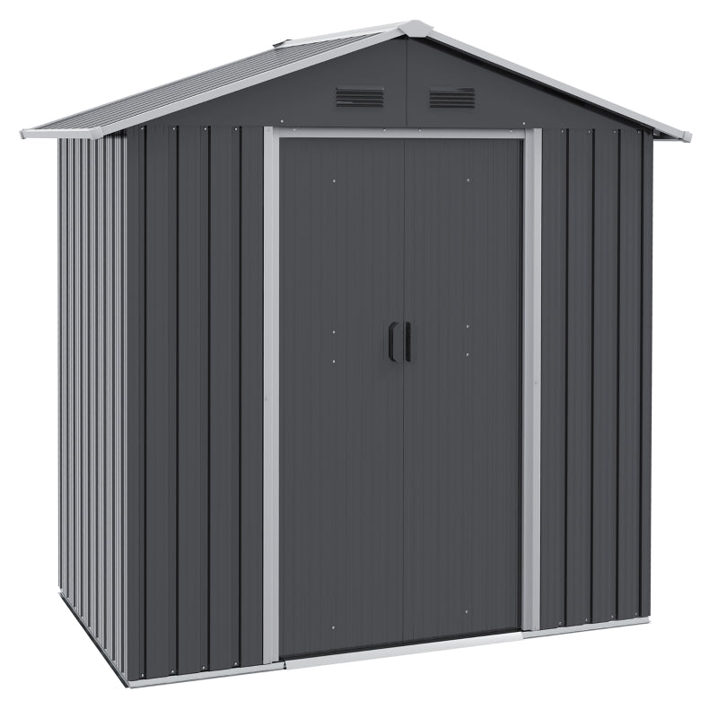 Dark Grey 6.5ft x 3.5ft Metal Garden Storage Shed With Double Sliding Doors and 4 Vents