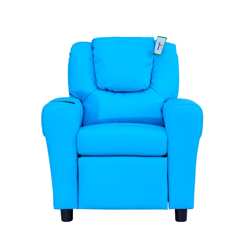 Kids Recliner Chair - Blue PU Leather, Adjustable Backrest & Footrest, Padded Headrest for Comfort - Perfect for Playtime!