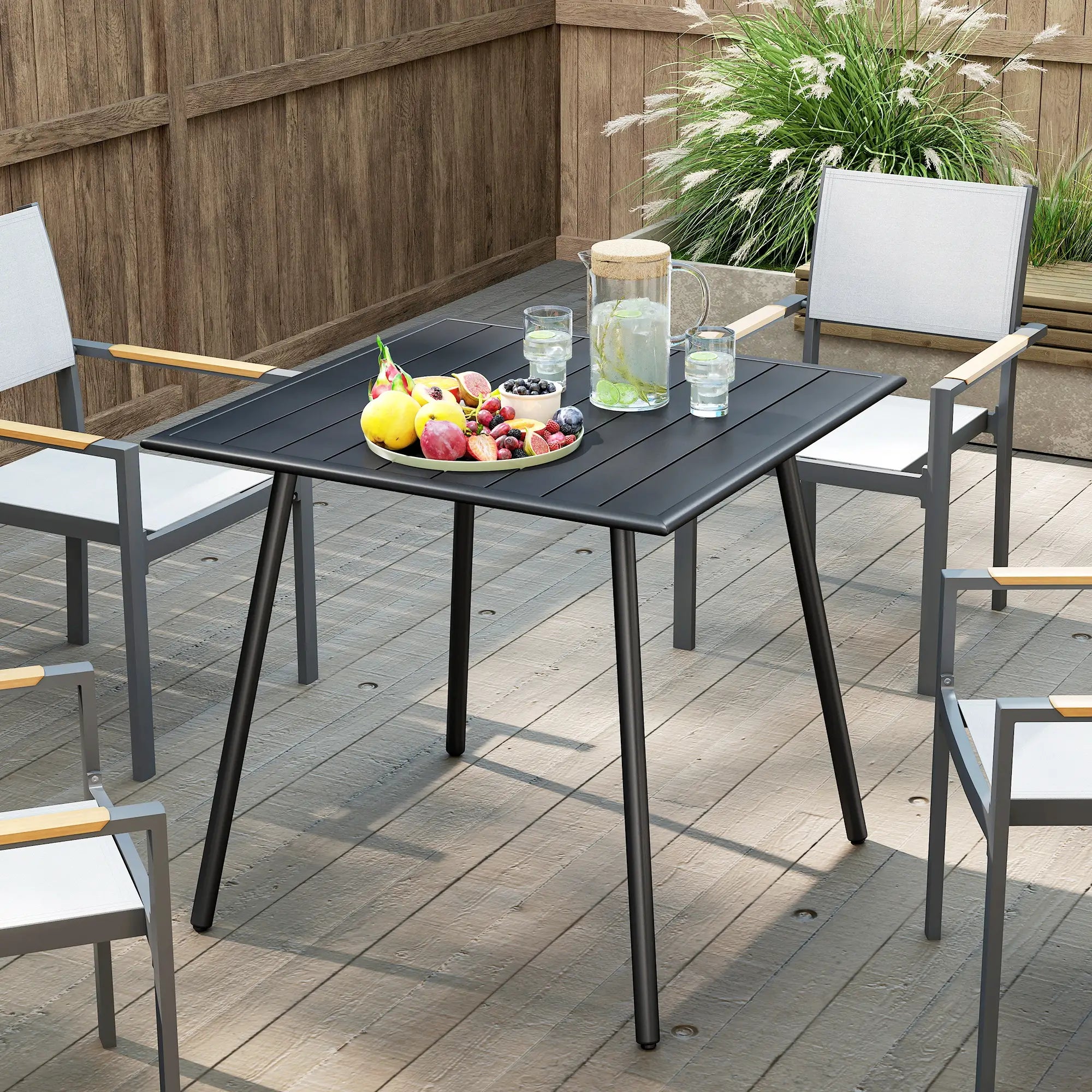 Black Square Garden Table with Slat Top