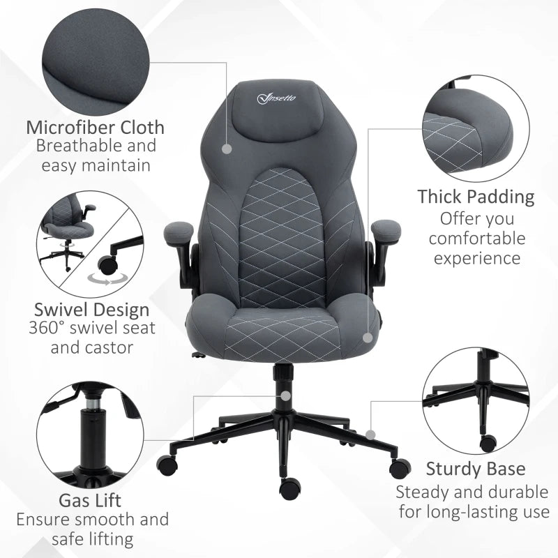 Vinsetto Dark Grey Home Office Desk Chair - Ergonomic Computer Chair with Flip Up Armrests, Swivel Seat & Tilt Function