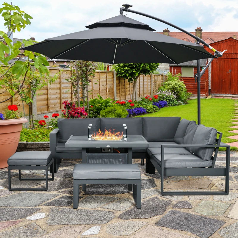 Grey Aluminium Corner Sofa Set With Fire Pit Table