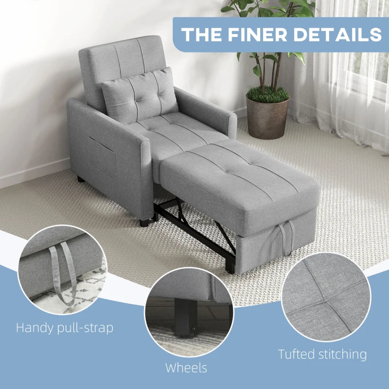 Light Grey Linen-Look Single Chair Bed for Compact Spaces and Versatile Use
