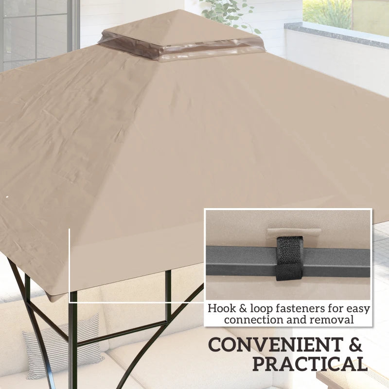 3x3m Khaki Replacement Gazebo Canopy - Double Tier Roof Top for Garden, Patio, Outdoor Use (Top Only)